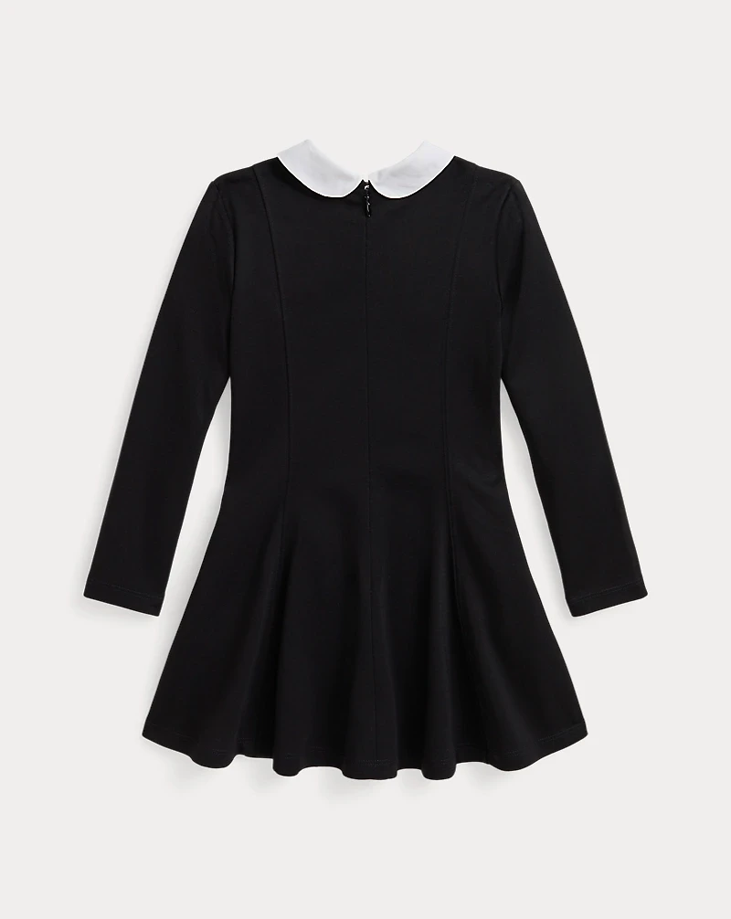 Contrast-Collar Ponte Dress