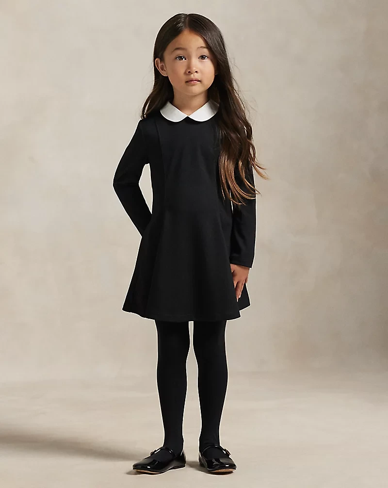 Contrast-Collar Ponte Dress