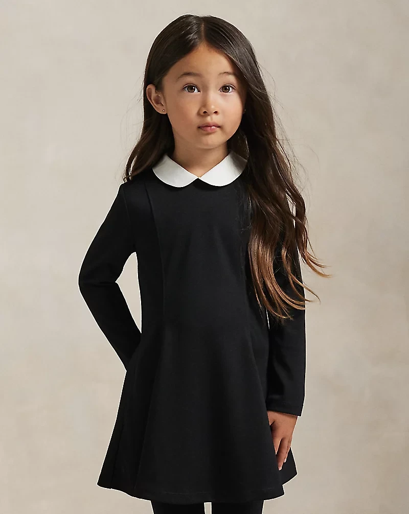 Contrast-Collar Ponte Dress