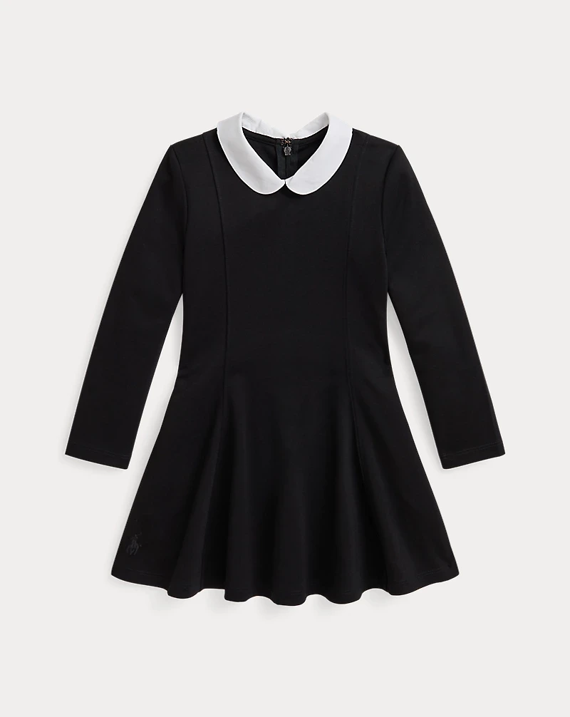 Contrast-Collar Ponte Dress
