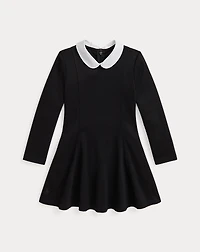 Contrast-Collar Ponte Dress