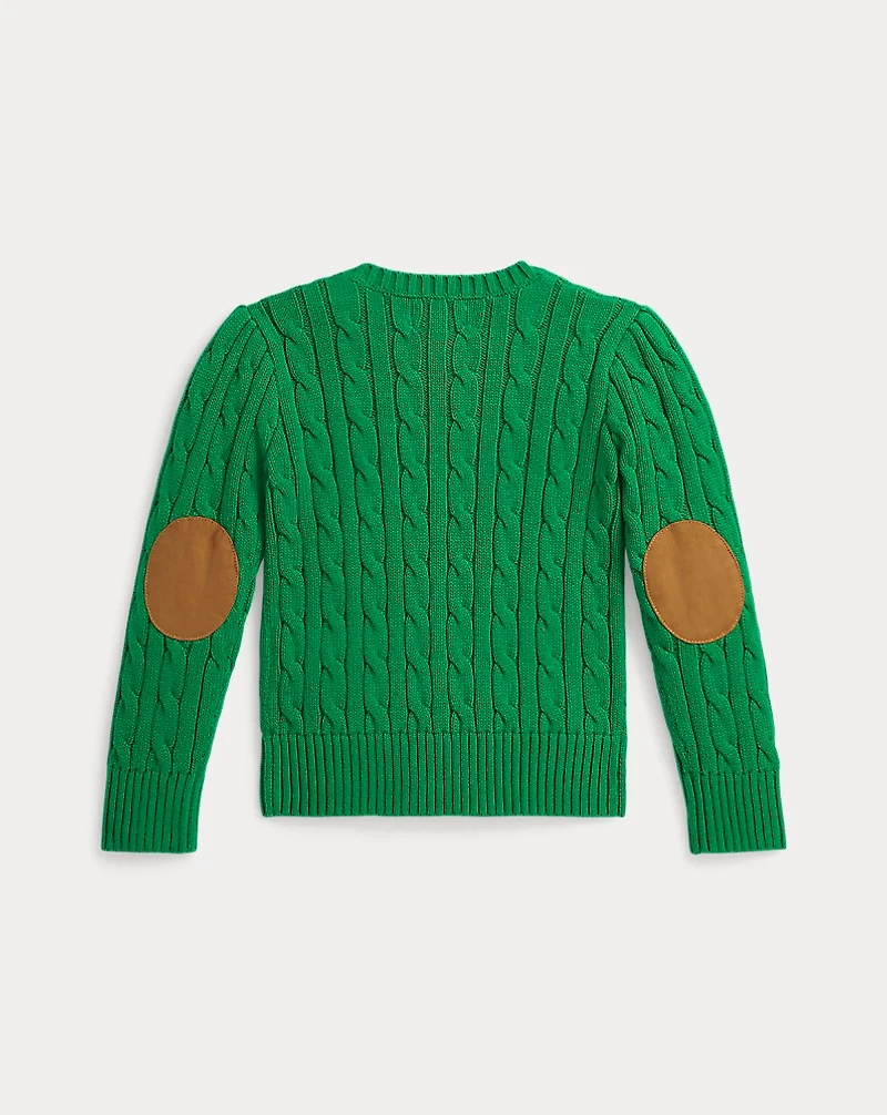 Elbow-Patch Cable-Knit Cotton Sweater