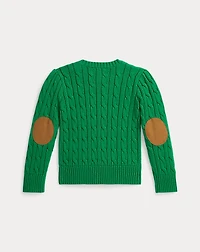 Elbow-Patch Cable-Knit Cotton Sweater