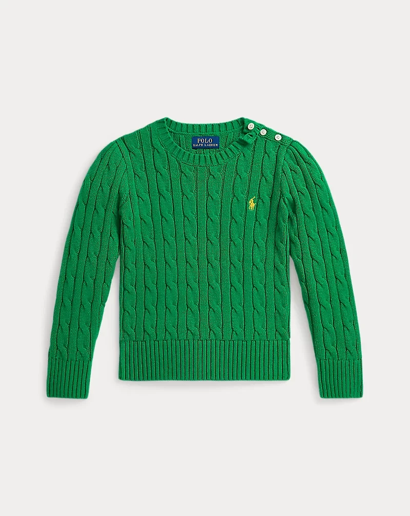 Elbow-Patch Cable-Knit Cotton Sweater