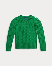 Elbow-Patch Cable-Knit Cotton Sweater