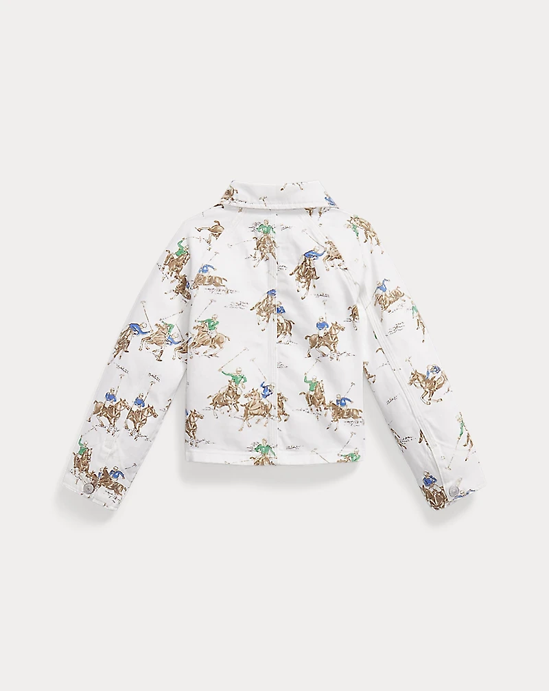 Equestrian-Print Denim Utility Jacket