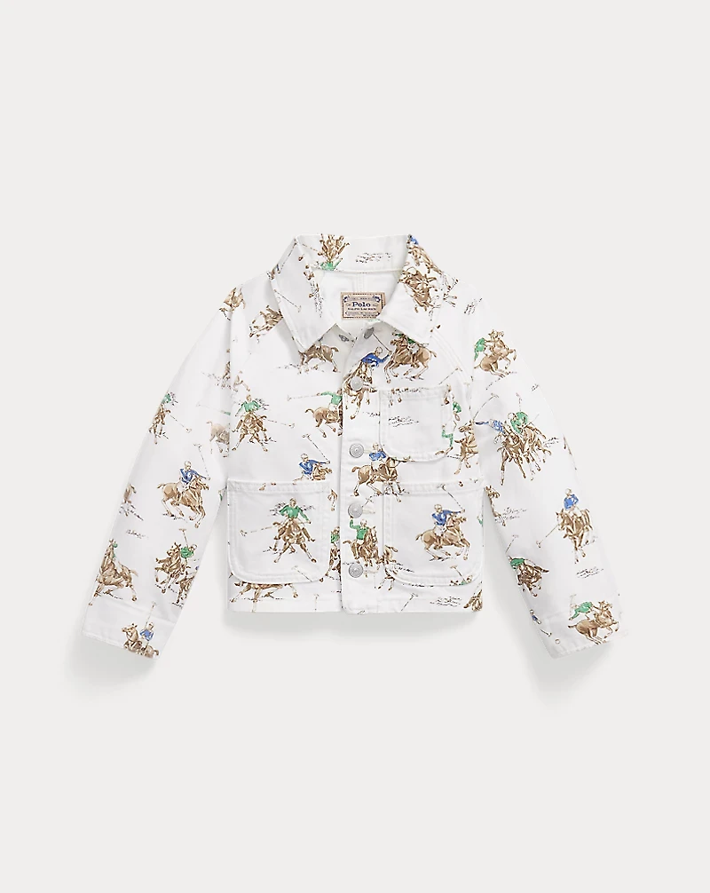 Equestrian-Print Denim Utility Jacket
