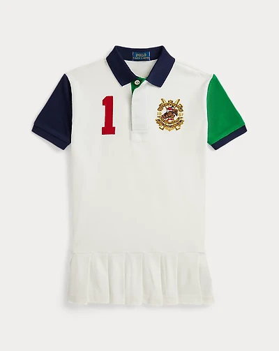 Color-Blocked Cotton Mesh Polo Dress