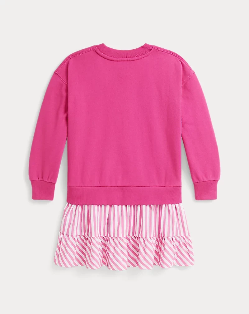 Striped-Skirt Loopback Fleece Dress