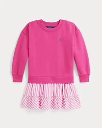 Striped-Skirt Loopback Fleece Dress