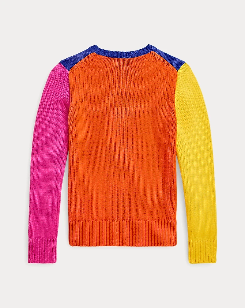 Color-Blocked Polo Bear Cotton Sweater