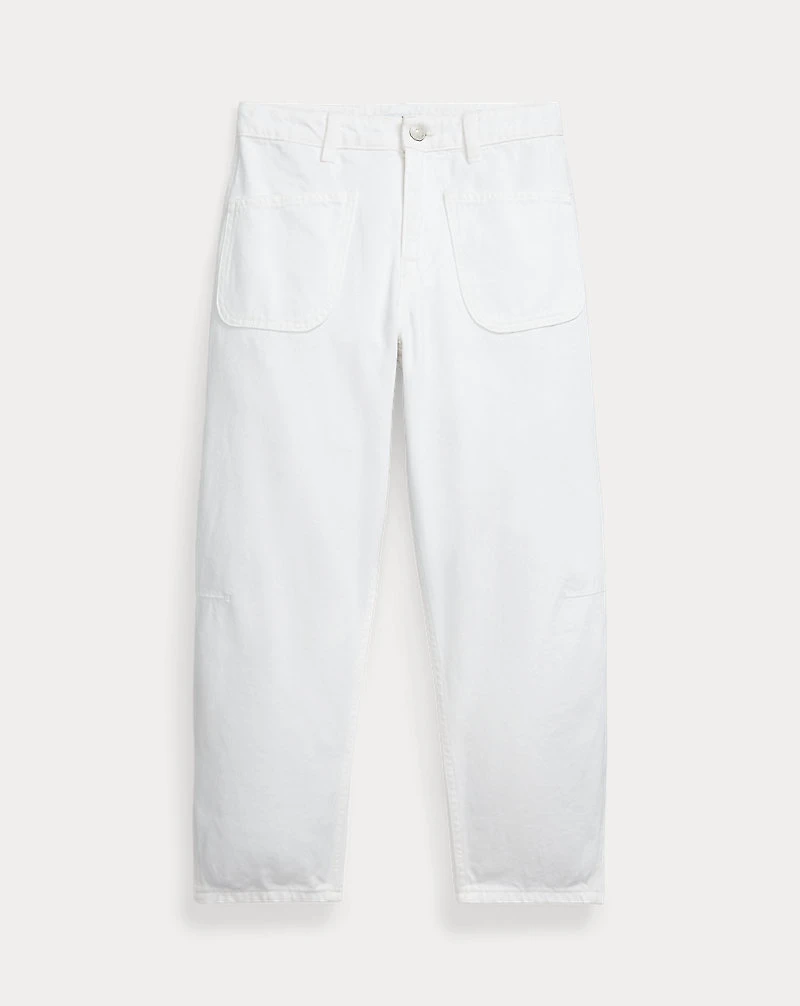 Curved Tapered Cotton Denim Jean
