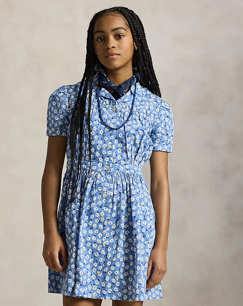 Floral Cotton Short-Sleeve Shirtdress