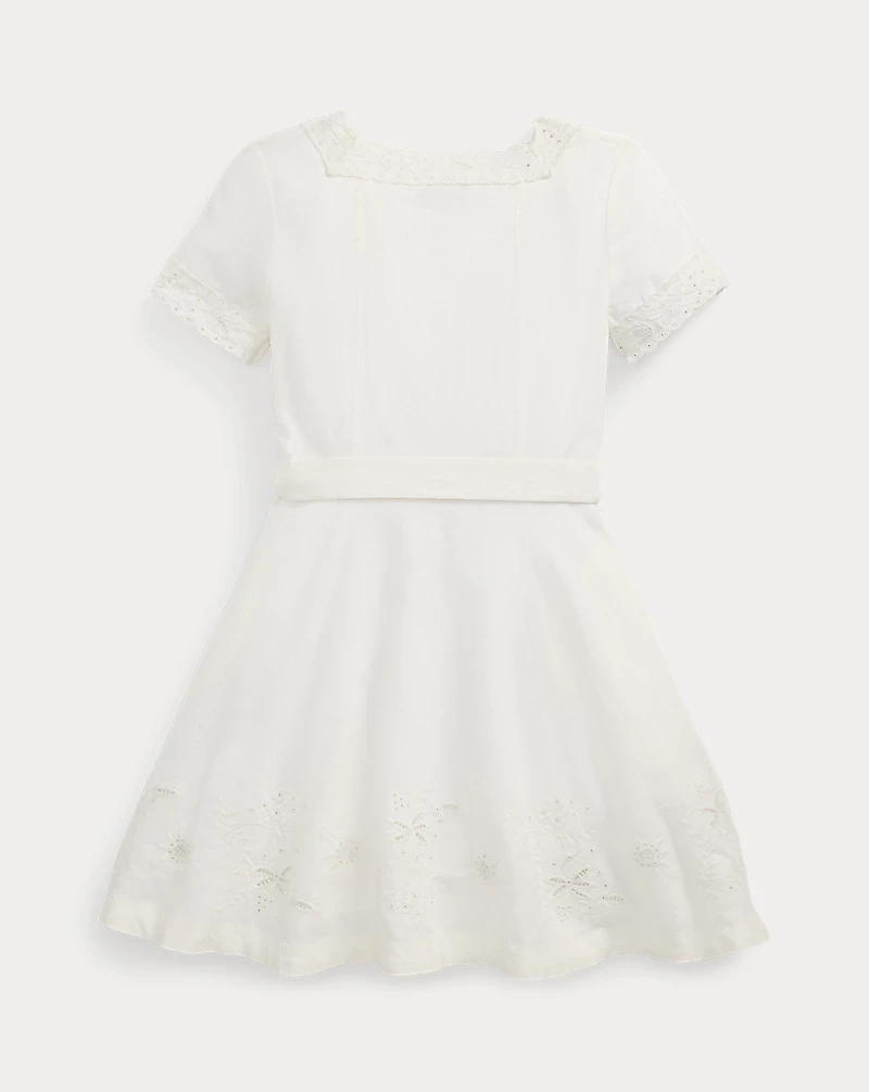 Embroidered Linen-Cotton Dress