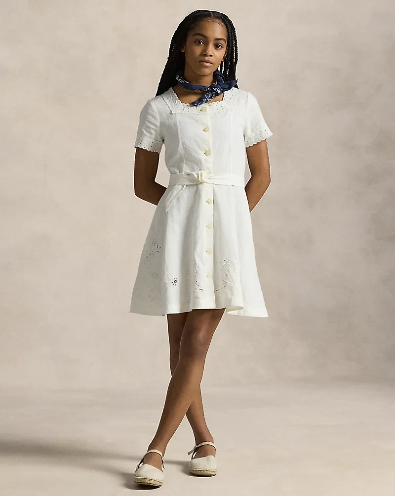 Embroidered Linen-Cotton Dress