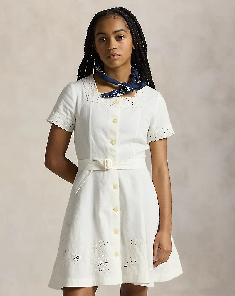Embroidered Linen-Cotton Dress