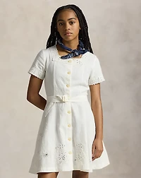 Embroidered Linen-Cotton Dress