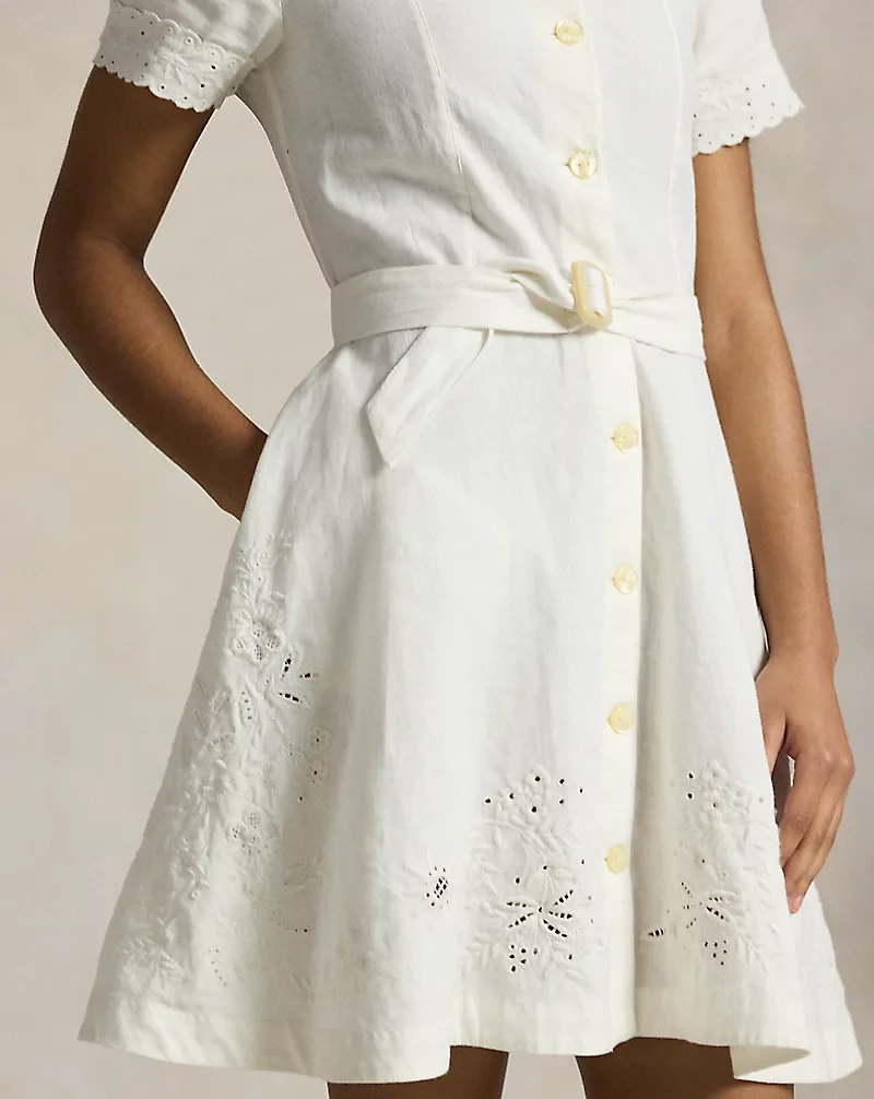 Embroidered Linen-Cotton Dress