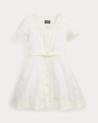 Embroidered Linen-Cotton Dress