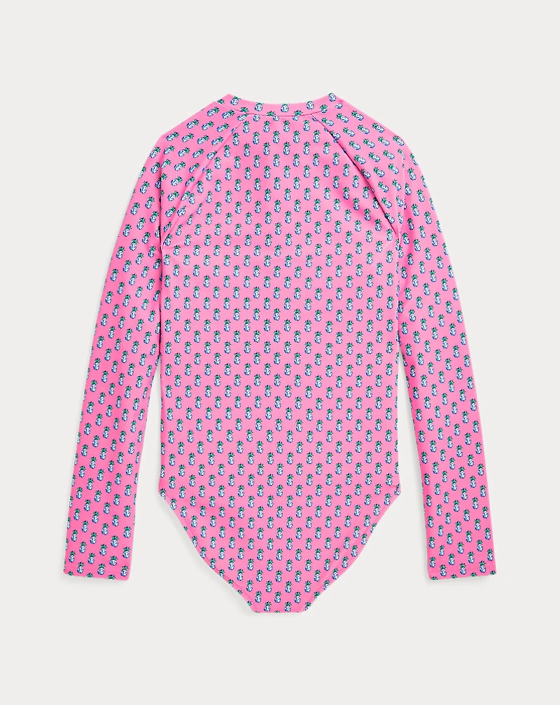 Pineapple-Print One-Piece Rash Guard