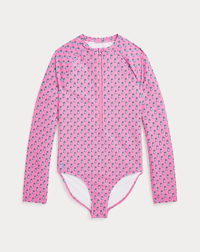 Pineapple-Print One-Piece Rash Guard