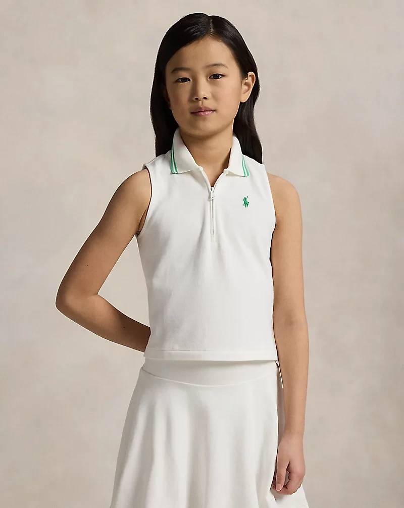 Stretch Mesh Half-Zip Boxy Polo Shirt