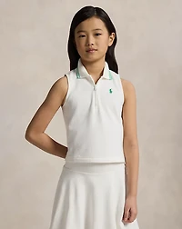 Stretch Mesh Half-Zip Boxy Polo Shirt