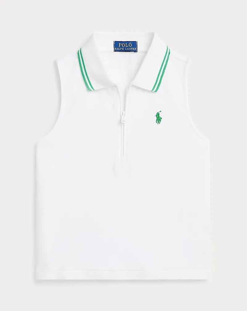 Stretch Mesh Half-Zip Boxy Polo Shirt