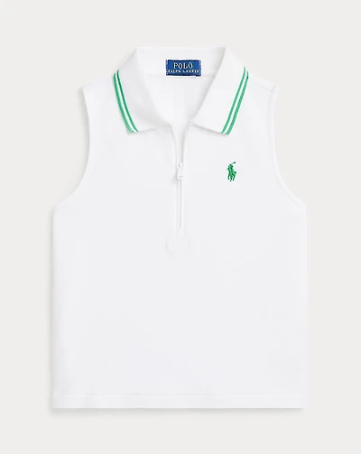 Stretch Mesh Half-Zip Boxy Polo Shirt