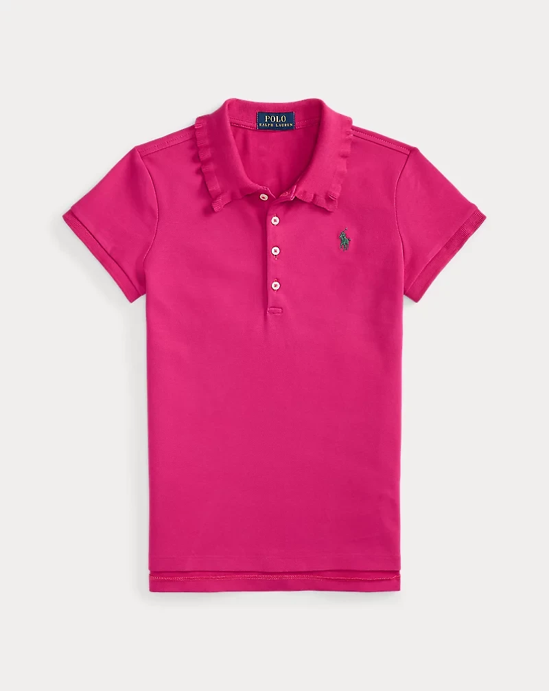 Stretch Mesh Ruffled Polo Shirt