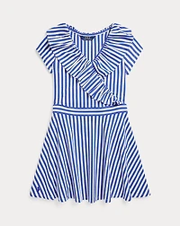 Striped Faux-Wrap Dress