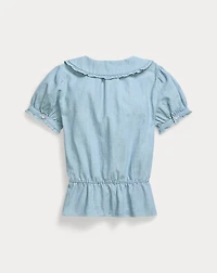 Indigo Cotton Chambray Peplum Top