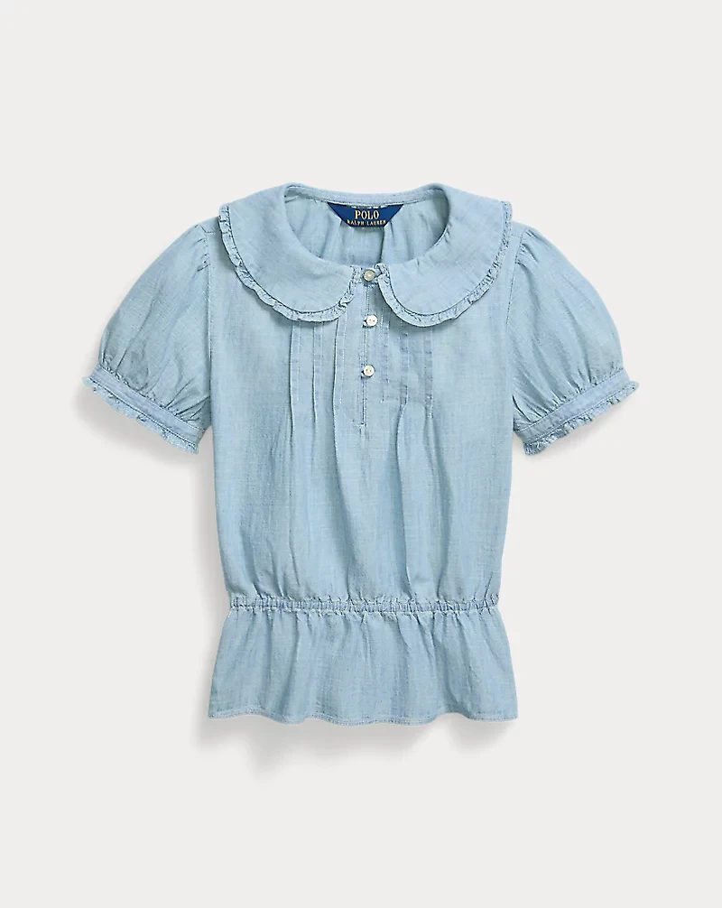 Indigo Cotton Chambray Peplum Top