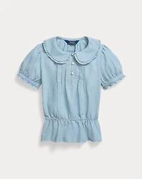 Indigo Cotton Chambray Peplum Top