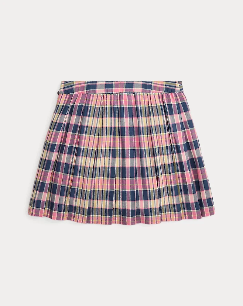 Plaid Pleated Madras Wrap Skirt