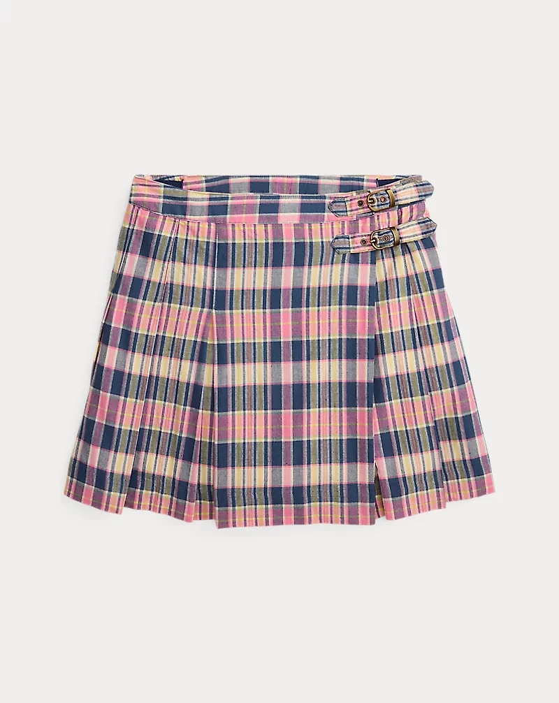 Plaid Pleated Madras Wrap Skirt