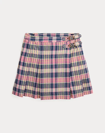 Plaid Pleated Madras Wrap Skirt