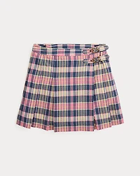 Plaid Pleated Madras Wrap Skirt