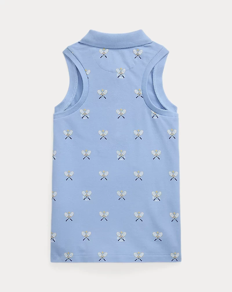 Tennis-Print Mesh Sleeveless Polo Shirt