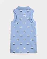 Tennis-Print Mesh Sleeveless Polo Shirt