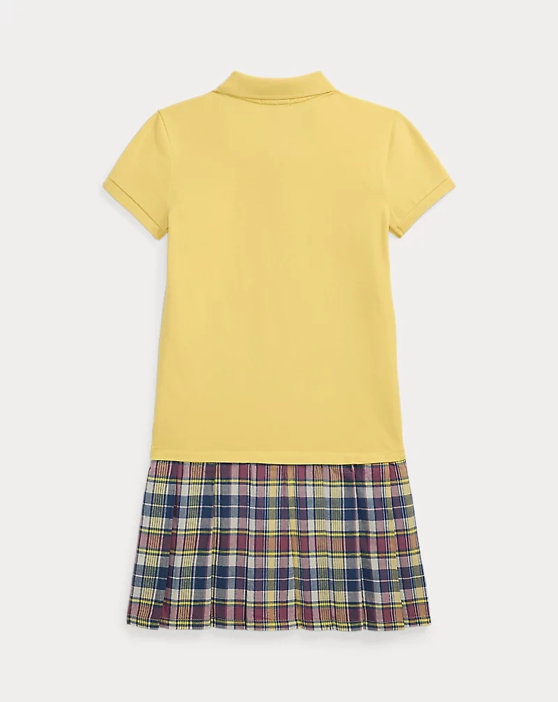 Plaid-Skirt Stretch Mesh Polo Dress