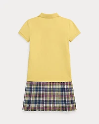 Plaid-Skirt Stretch Mesh Polo Dress