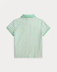 Striped Oxford Mesh Boxy Polo Shirt