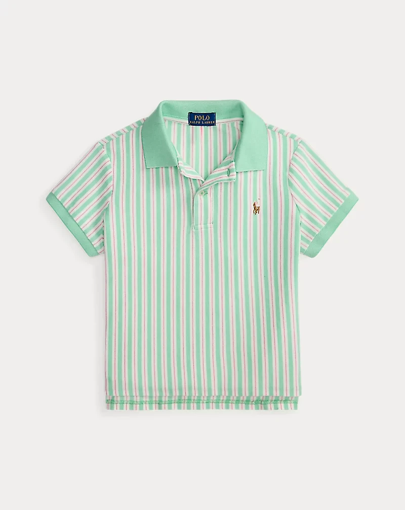 Striped Oxford Mesh Boxy Polo Shirt