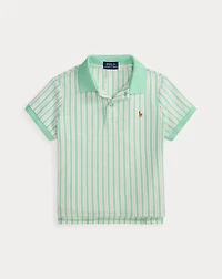 Striped Oxford Mesh Boxy Polo Shirt