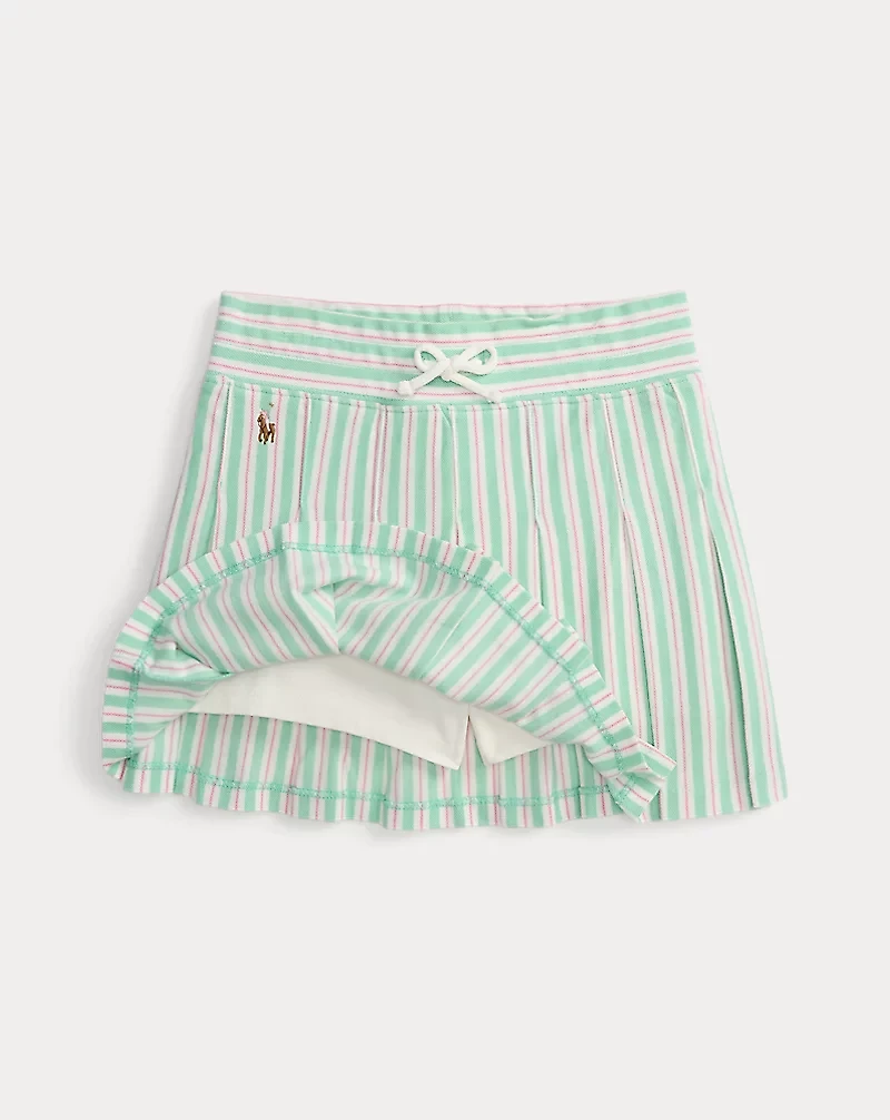 Striped Pleated Oxford Mesh Skort