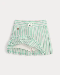 Striped Pleated Oxford Mesh Skort