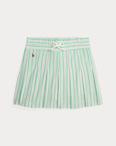 Striped Pleated Oxford Mesh Skort