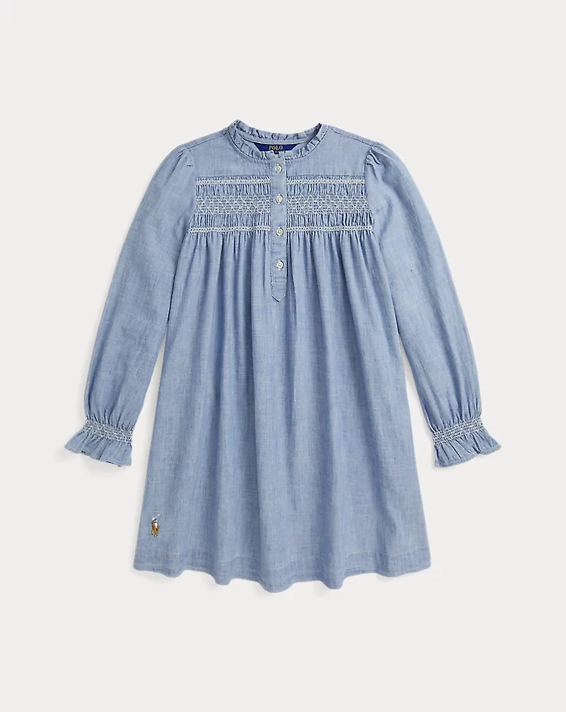Smocked Indigo Chambray Dress