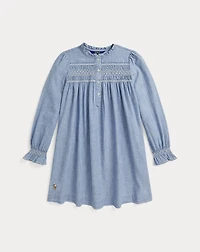 Smocked Indigo Chambray Dress